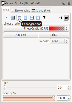 The linear gradient option in the Inkscape menu